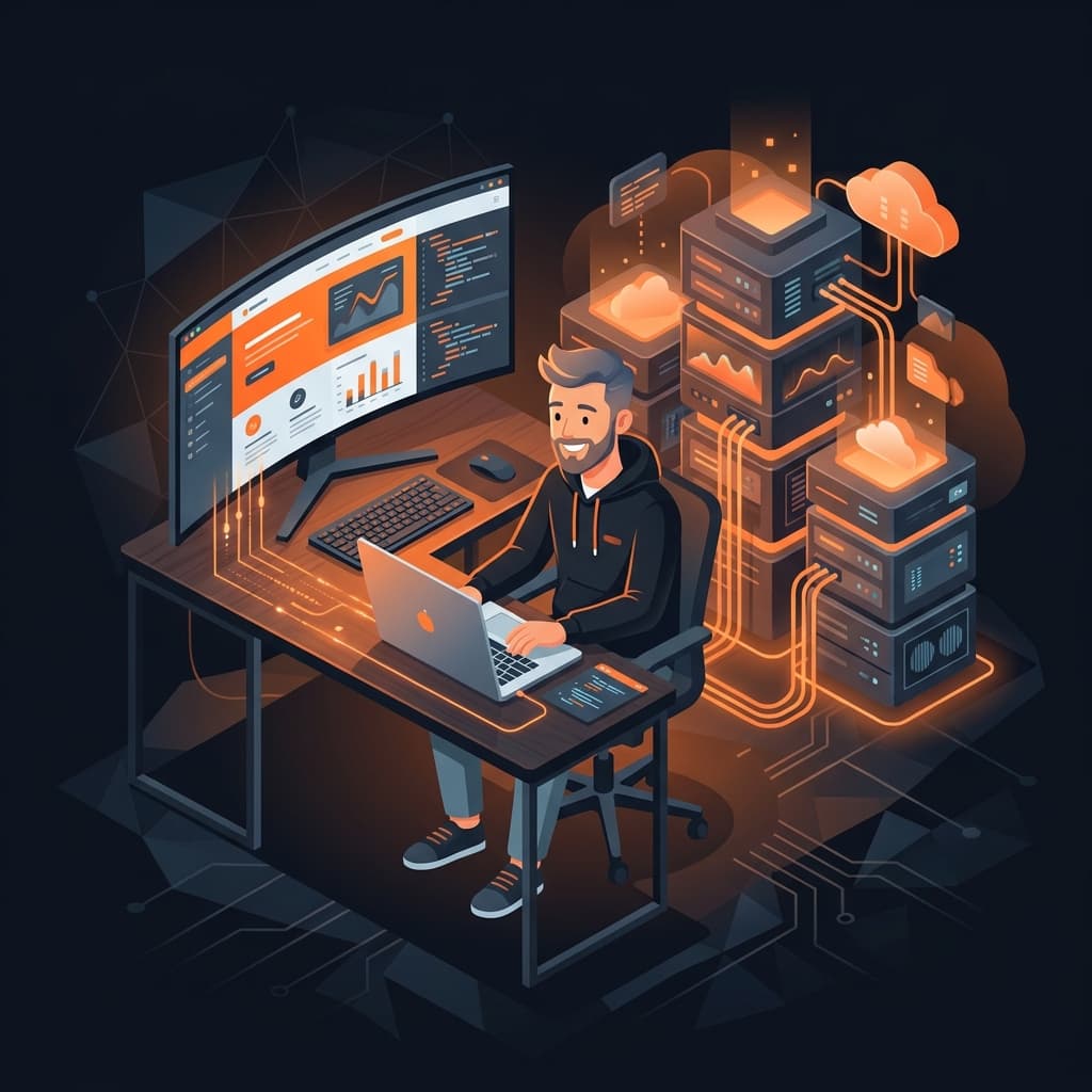 Desarrollador web trabajando con servidores administrados